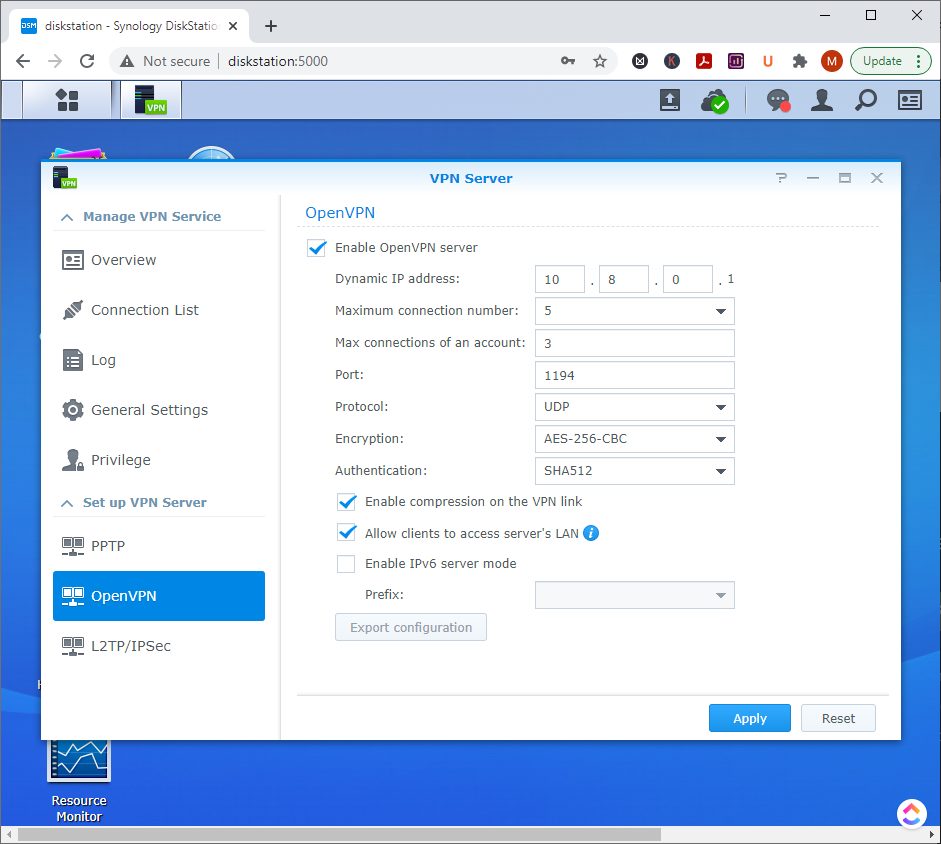 Configuring the Synology VPN Server