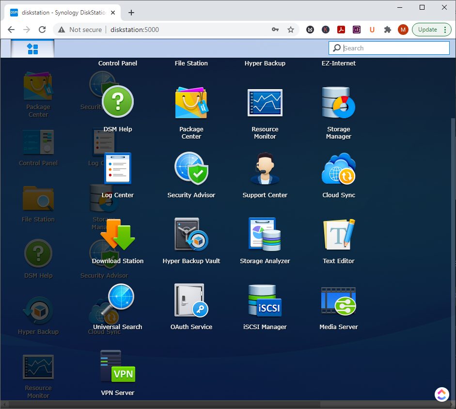 How to open the Synology DSM apps menu