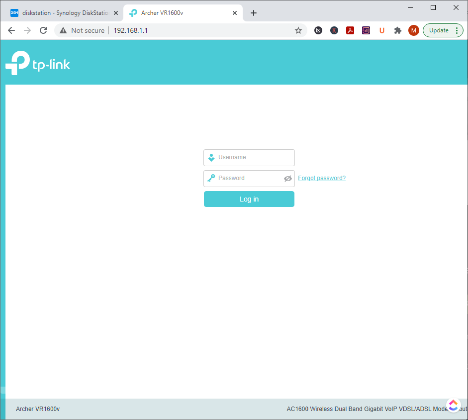 How to log in to TP-Link Archer VR1600v via web