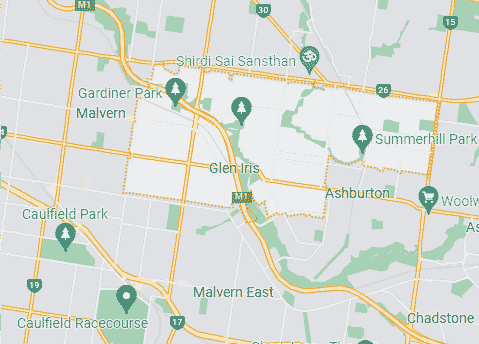Computer Repairs service area map for Glen Iris 3146
