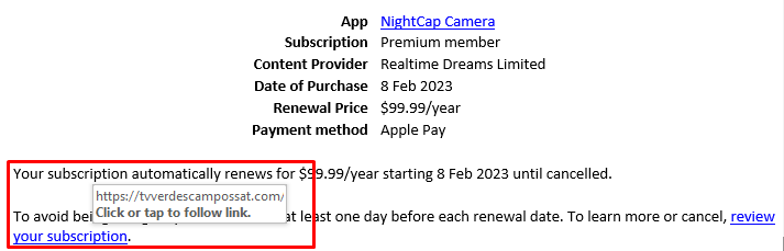 Appstore phishing email example