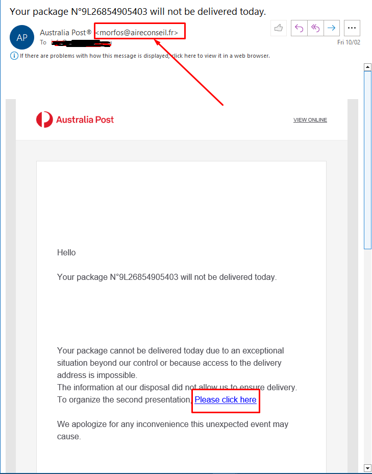 Australia Post phishing email example