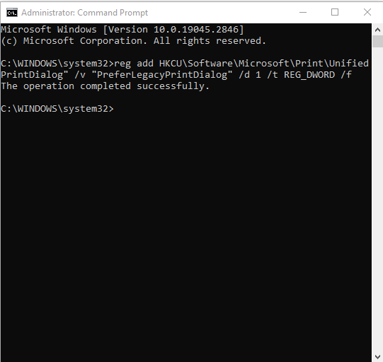 Fixed Windows 11 printing from Win32 application error 0x80040154 via cmd