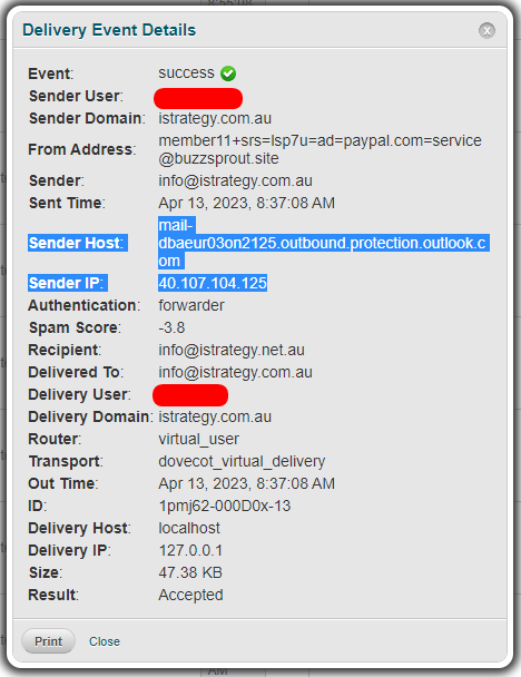 Identify PayPal scam emails via WHM