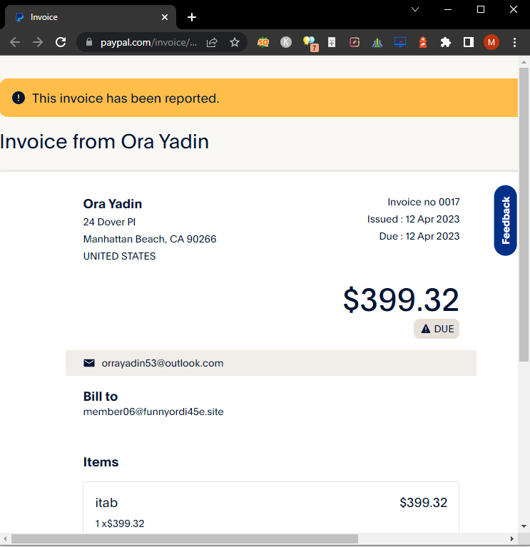 Report PayPal Scam Invoices
