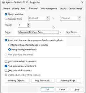 Microsoft IPP Class Driver printing error