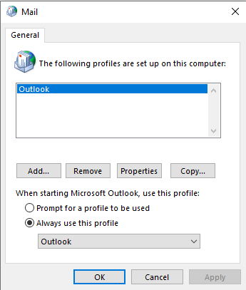 Create a new Outlook Profile to stop PDF file corruption