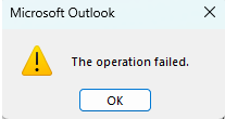 Microsoft Outlook The operation failed