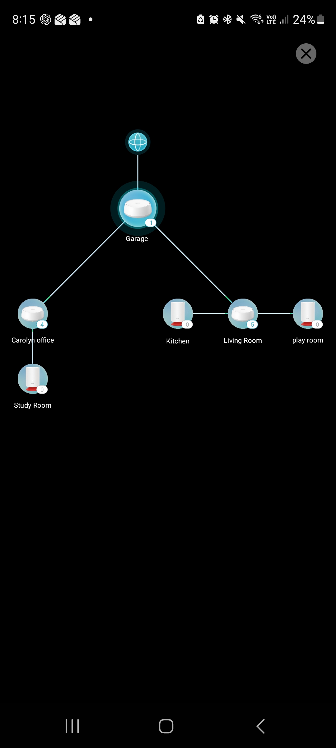 Deco app showing the X20 node connected into the BE22 mesh