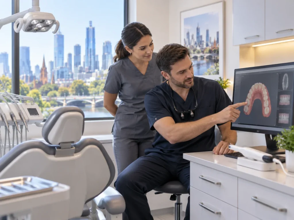 Dental team using secure business IT systems in a Melbourne dental clinic
