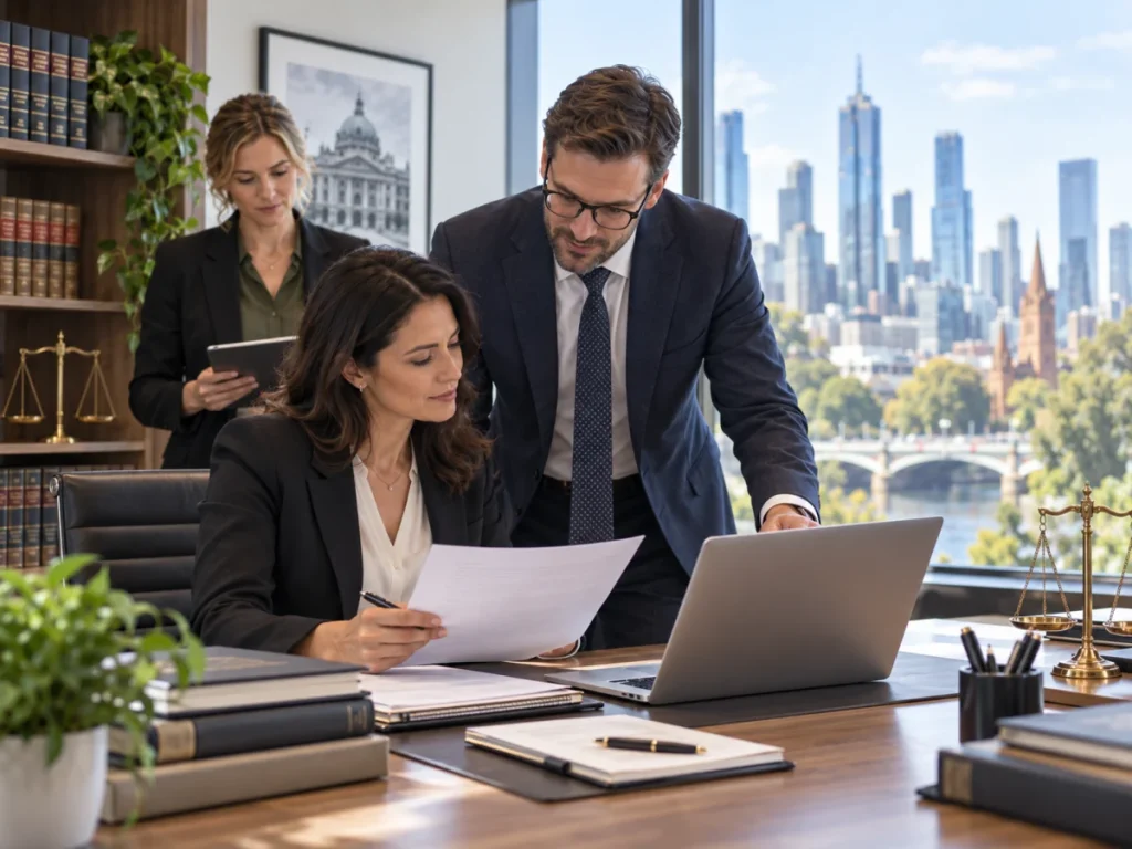 Legal team using secure business IT systems in a Melbourne law office